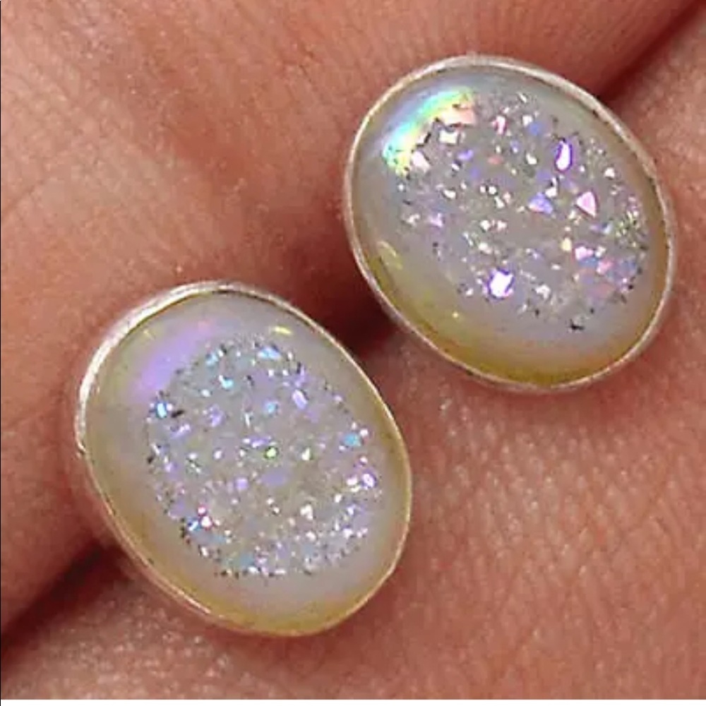 Aura angel druzy sterling silver earrings
